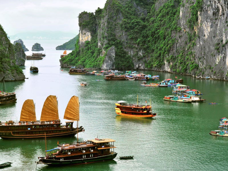 Halong bay tourist junk boats